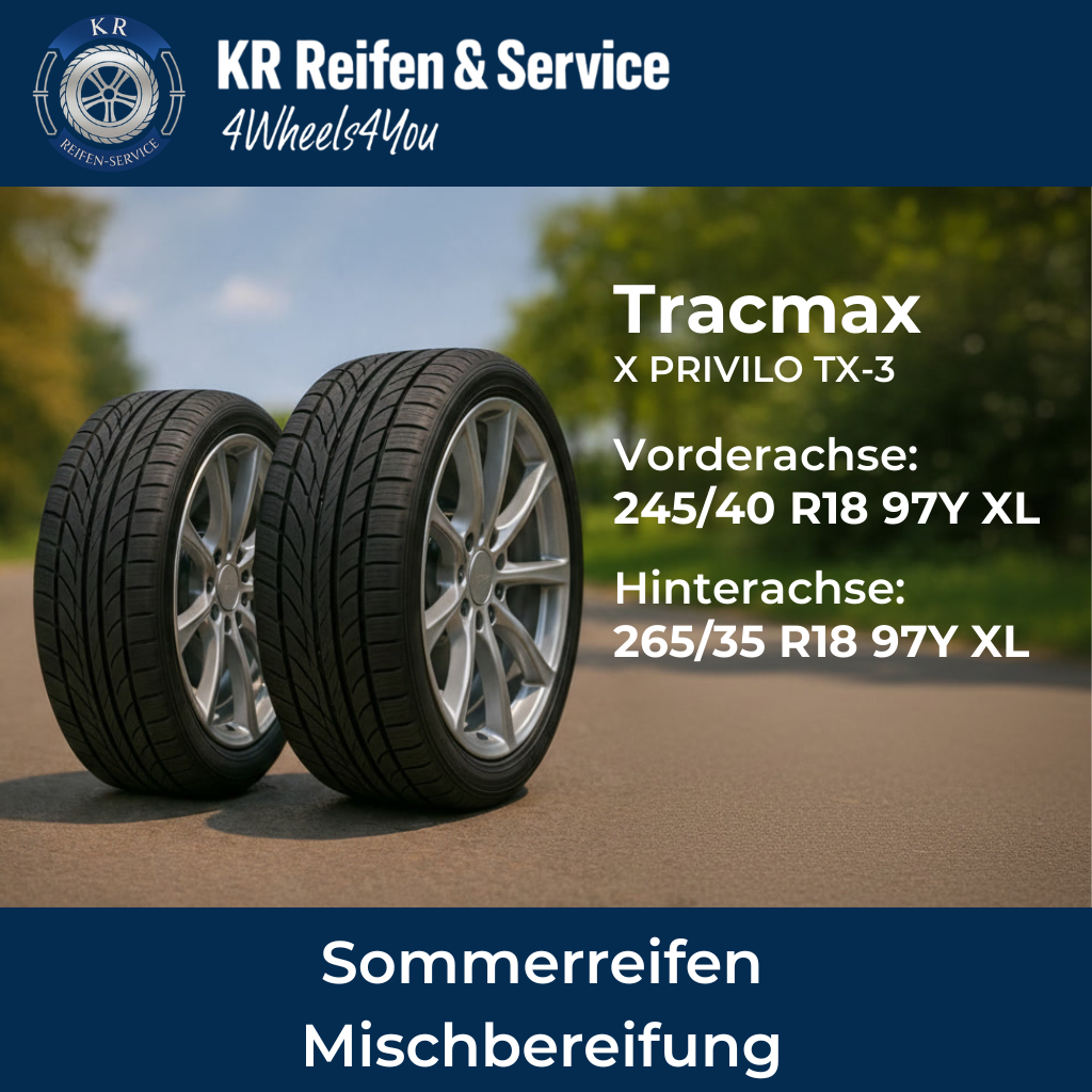 Tracmax X PRIVILO TX-3 (Vorderachse: 245/40 R18 97Y XL / Hinterachse: 265/35 R18 97Y XL)