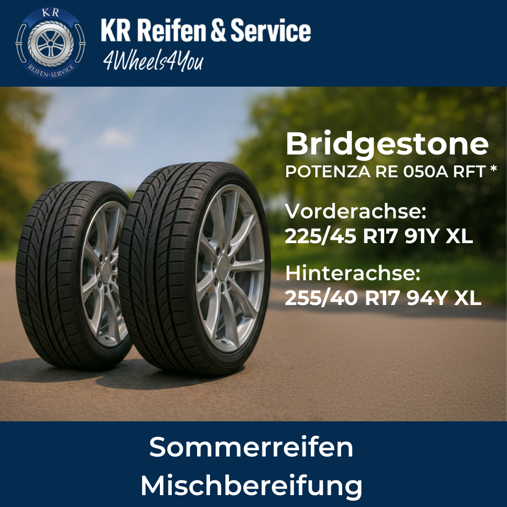 Bridgestone POTENZA RE 050A RFT * (Vorderachse: 225/45 R17 91Y XL / Hinterachse: 255/40 R17 94Y XL)