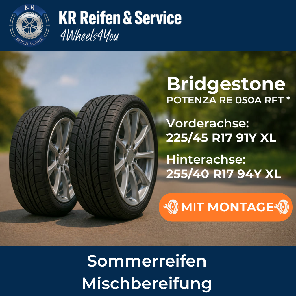 Bridgestone POTENZA RE 050A RFT * (Vorderachse: 225/45 R17 91Y XL / Hinterachse: 255/40 R17 94Y XL)