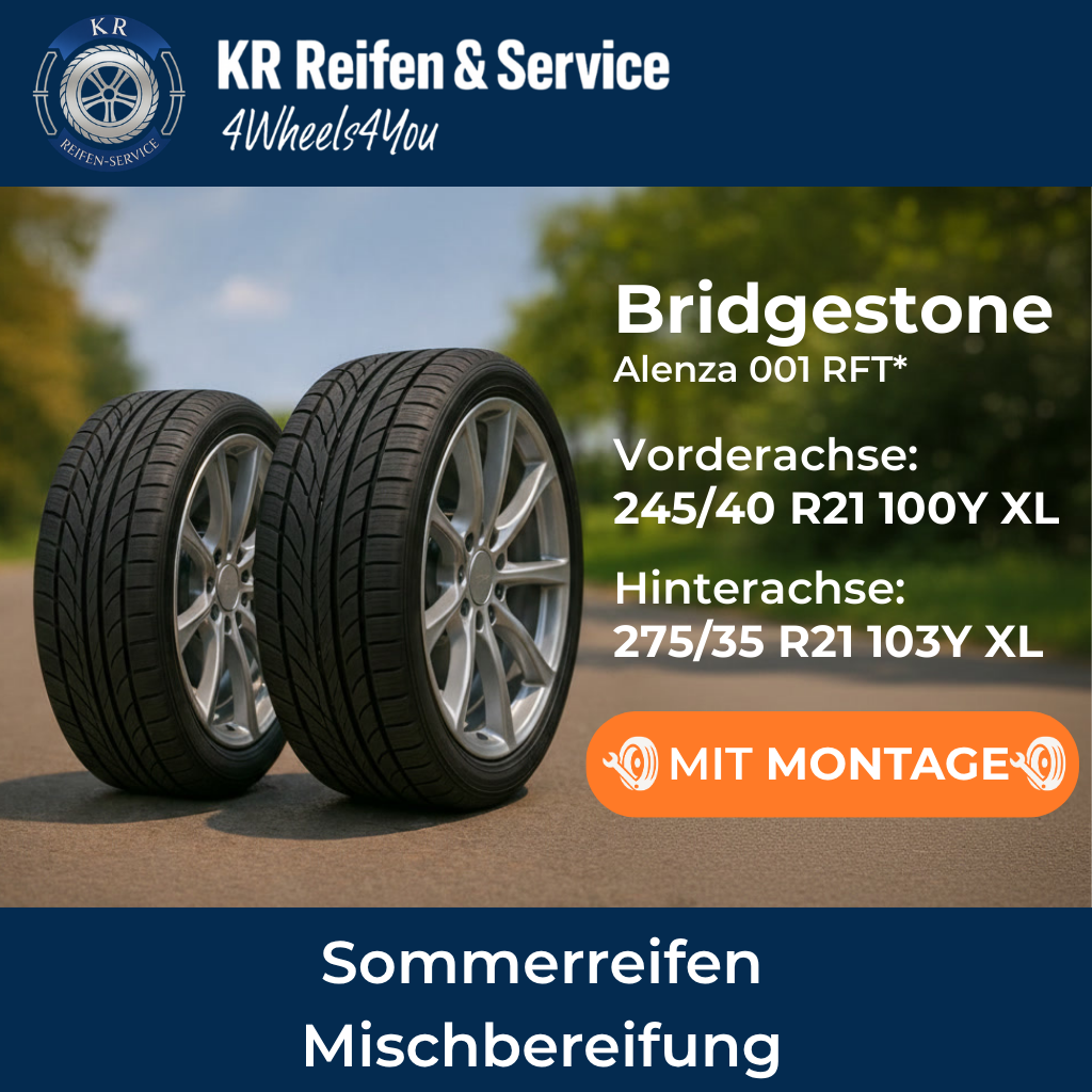 Bridgestone Alenza 001 RFT* (Vorderachse: 245/40 R21 100Y XL / Hinterachse: 275/35 R21 103Y XL)