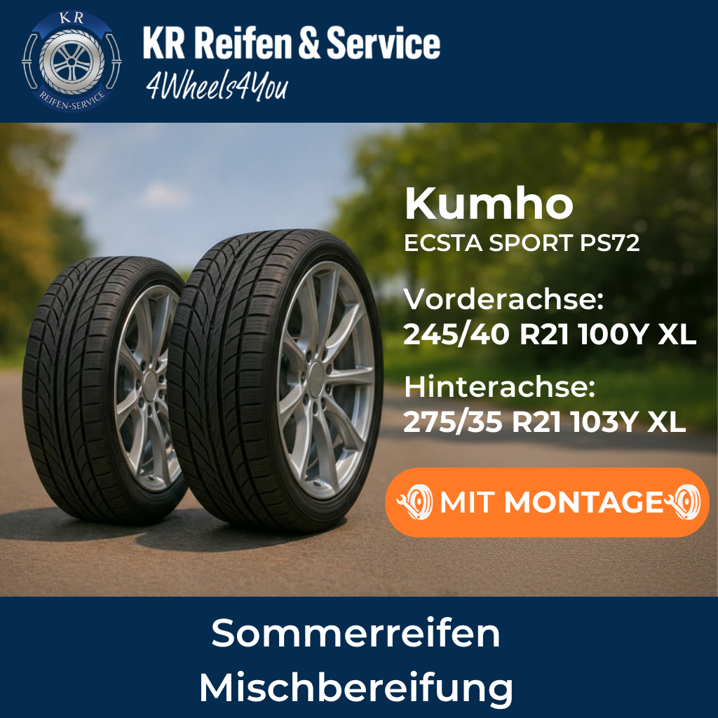 Kumho ECSTA SPORT PS72 (Vorderachse: 245/40 R21 100Y XL / Hinterachse: 275/35 R21 103Y XL)