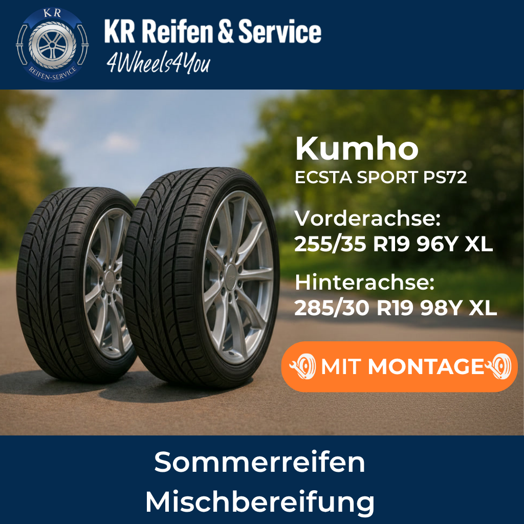 Kumho ECSTA SPORT PS72 (Vorderachse: 255/35 R19 96Y XL / Hinterachse: 285/30 R19 98Y XL)
